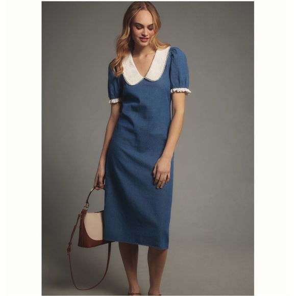 Anthropologie Dresses & Skirts - Anthropologie Short-Sleeve Collared Slim Midi Dress Porridge